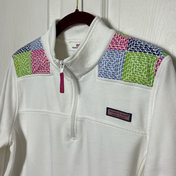 Vineyard Vines white 1/4 zip Classic Patchwork Shoulder Shep Shirt size Large - Picture 8 of 12